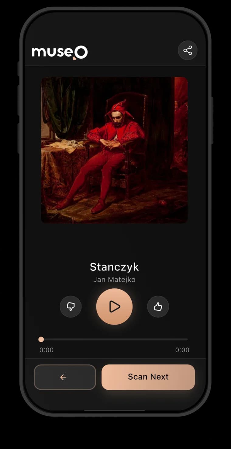Museo app - Stańczyk recognized, ready to play the narration