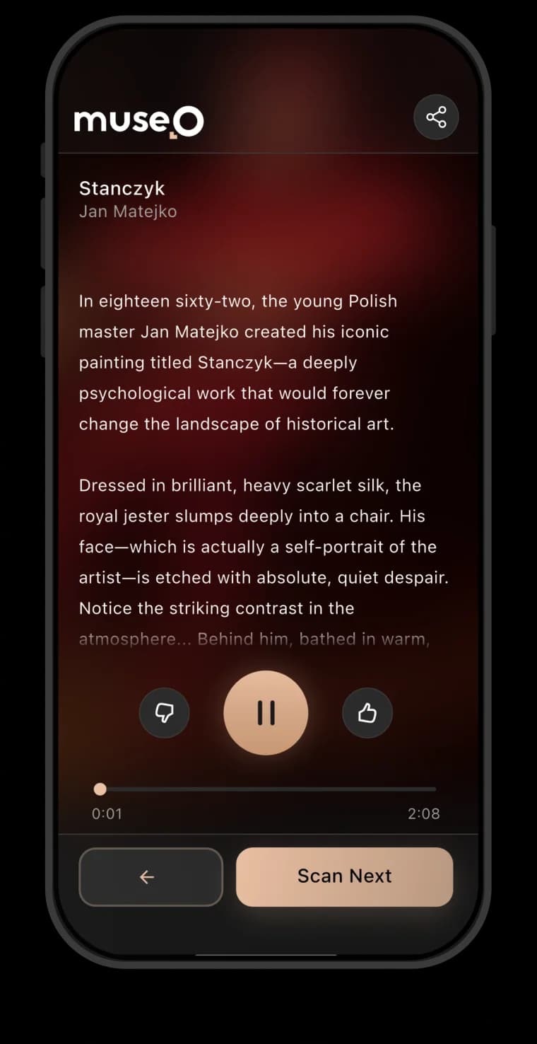 Museo app - playing the AI narration for Stańczyk